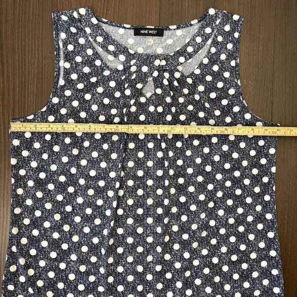 Nine West Sleeveless Polka Dot Blouse Women’s Large Navy/Black White Retro Chic - Picture 12 of 14